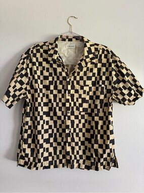 Frame Denim Men’s Short Sleeve Checkerboard Shirt in Black and Cream